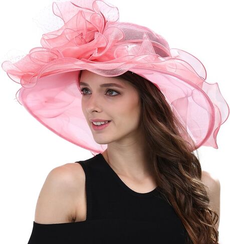 قبعة Janey&Rubbins النسائية ذات الريش الزهري الرائعة ذات حافة واسعة وخفيفة الوزن للكنيسة ديربي in Kuwait