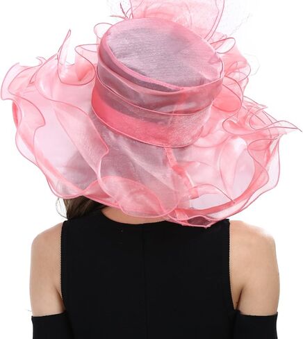 قبعة Janey&Rubbins النسائية ذات الريش الزهري الرائعة ذات حافة واسعة وخفيفة الوزن للكنيسة ديربي in Kuwait