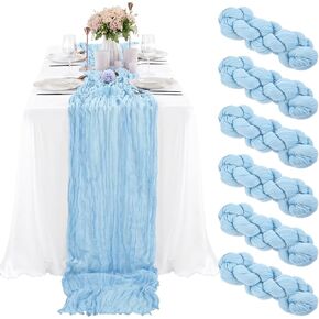 6 Pcs Baby Blue Cheesecloth Table Runner 10FT, Gauze Table Runner for Wedding Reception Sheer Bridal Shower Birthday Party Boho Table Decoration, Rustic Romantic Wedding Runner
