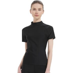 Women’s Rash Guard UPF 50+ Mock Turtleneck Swim Shirts Short Sleeve Quick Dry Water Shirts Underwear for Women