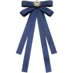 JKQBUX Women Bow corsage with Brooch Vintage Crystal Pre Tied Long Bow Tie Ribbon Neck Tie for Party Accessories