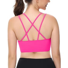 B/C Cup Criss Cross Longline Sports Bras Light Support Strappy Yoga Running Workout Bra