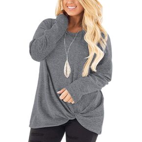 DOLNINE Womens Plus Size Knotted Tops Long Sleeve Tee Shirts Loose Casual Blouse