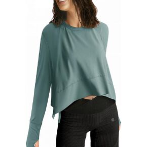 UEU Women's Crop Tops for Yoga Workout Athletic, Flowy Split Side Slit Oversize Long Sleeve Summer Fall Tee Shirts