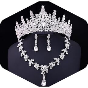 Tiaras and Crowns Jewelry Set for Women Tiaras Earrings and Necklace for Wedding Rhinestone Crystal Bridal Jewelry Sets for Costume Birthday Party Prom Gifts
