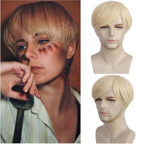 Mens Red Wig Short Layered Red Wig Male Red Wig Heat Resistant Synthetic Cosplay Costume Party Unisex Wig (Red)
