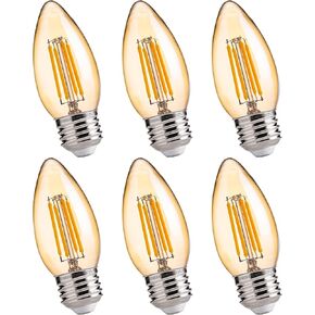 FLSNT 40W Equivalent LED Chandelier Light Bulbs, Dimmable Amber LED B11 E26 Candelabra Base Bulbs, 2200K Warm White, 330LM, 6 Pack