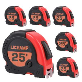 LICHAMP Tape Measure 25 ft, 6 Pack Bulk Easy Read Measuring Tape Retractable with Fractions 1/8, Multipack Measurement Tape 25-Foot by 1-Inch, C6GN