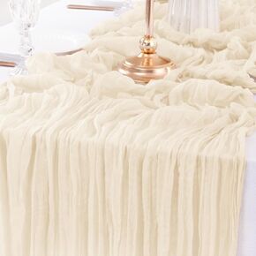 MLMW 1 Pack Cheesecloth Table Runner Bulk 13.3ft Gauze Table Runner 35 × 160 Inch Rustic Cheese Cloth Table Runner for Wedding Baby Shower Birthday Bridal Party Decorations Beige