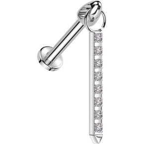 Pierced Owl 16GA ASTM F-136 Implant Grade Titanium Internally Threaded Dangling CZ Crystal Lined Bar Flat Back Stud