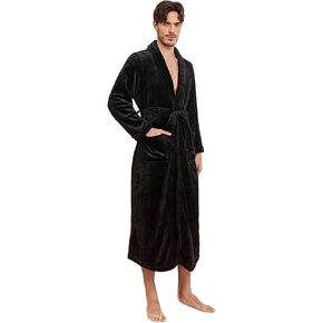 RONGTAI Bathrobe for Men, Long Shawl Collar Robe, Plush Fleece Fabric, Side Pockets, Warm and Cozy Sleepwear