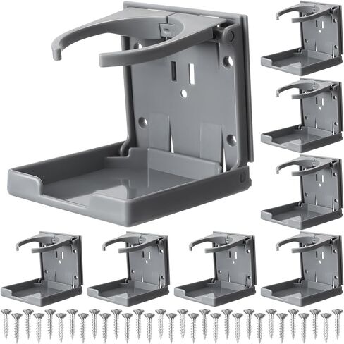 Tioncy 8 Pack Adjustable Cup Holder Folding Drink Holder with Screws Universal Plastic Wall Mounted Cup Holder for Water Beverage Bottle Caravan Autos Cars Trucks RVs Boats Accessories (Beige) in Saudi Arabia
