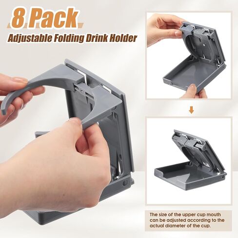 Tioncy 8 Pack Adjustable Cup Holder Folding Drink Holder with Screws Universal Plastic Wall Mounted Cup Holder for Water Beverage Bottle Caravan Autos Cars Trucks RVs Boats Accessories (Beige) in Saudi Arabia