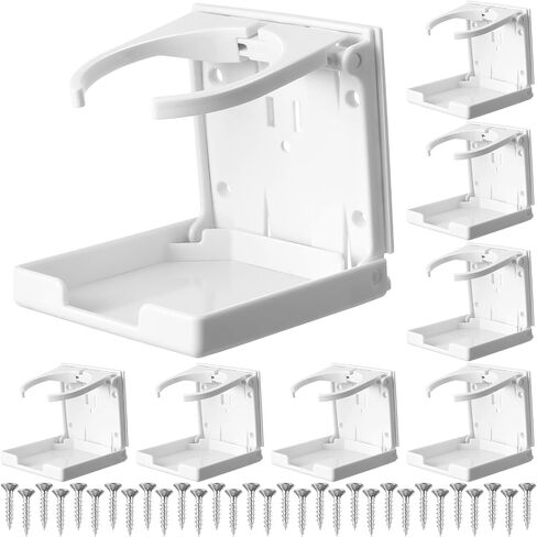 Tioncy 8 Pack Adjustable Cup Holder Folding Drink Holder with Screws Universal Plastic Wall Mounted Cup Holder for Water Beverage Bottle Caravan Autos Cars Trucks RVs Boats Accessories (Beige) in Saudi Arabia