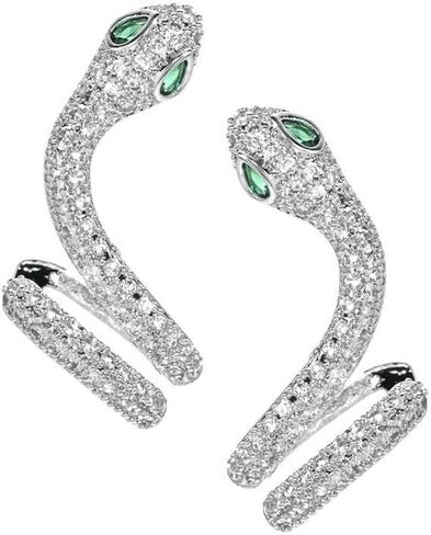 Silver Serpent Earrings Green Cubic Zirconia Snake Clip Esrring Reputation Snake Jewelry Pandora Charms Collection for Women Fashion Rhinestones Jewelry in Saudi Arabia