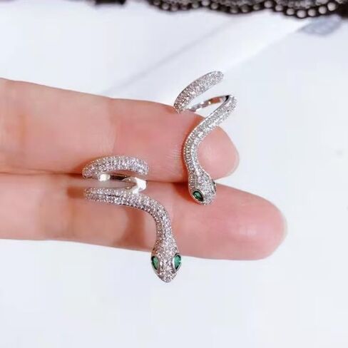 Silver Serpent Earrings Green Cubic Zirconia Snake Clip Esrring Reputation Snake Jewelry Pandora Charms Collection for Women Fashion Rhinestones Jewelry in Saudi Arabia