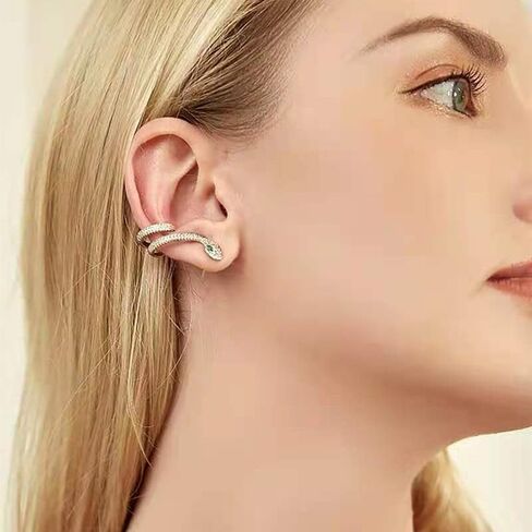 Silver Serpent Earrings Green Cubic Zirconia Snake Clip Esrring Reputation Snake Jewelry Pandora Charms Collection for Women Fashion Rhinestones Jewelry in Saudi Arabia
