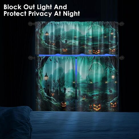 Arttown Halloween Black Cat Pumpkins Kitchen Window Curtains and Valances Set 36 Inch, Vintage Short Tier Curtain for Cafe Living Room Bathroom, Halloween Cute 3 Pieces Set Kitchen Decor in Saudi Arabia