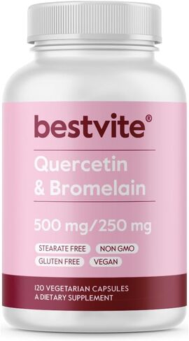 BESTVITE كيرسيتين مع بروميلين 500 مجم/250 مجم (240 كبسولة نباتية) (120 × 2) - بدون ستيرات - بدون ثاني أكسيد السيليكون - نباتي - غير معدل وراثيًا - خالي من الغلوتين in Saudi Arabia