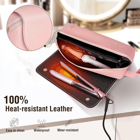 حقيبة سفر من SS Hair Tools وحصيرة مقاومة للحرارة للأدوات الساخنة، حقيبة سفر جلدية لمكواة تجعيد الشعر لأدوات الشعر، أساسيات السفر المحمولة للنساء، أسود in Kuwait