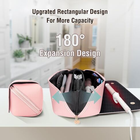 حقيبة سفر من SS Hair Tools وحصيرة مقاومة للحرارة للأدوات الساخنة، حقيبة سفر جلدية لمكواة تجعيد الشعر لأدوات الشعر، أساسيات السفر المحمولة للنساء، أسود in Kuwait