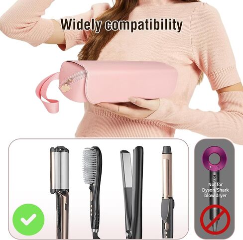 حقيبة سفر من SS Hair Tools وحصيرة مقاومة للحرارة للأدوات الساخنة، حقيبة سفر جلدية لمكواة تجعيد الشعر لأدوات الشعر، أساسيات السفر المحمولة للنساء، أسود in Kuwait