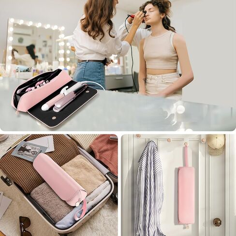 حقيبة سفر من SS Hair Tools وحصيرة مقاومة للحرارة للأدوات الساخنة، حقيبة سفر جلدية لمكواة تجعيد الشعر لأدوات الشعر، أساسيات السفر المحمولة للنساء، أسود in Kuwait