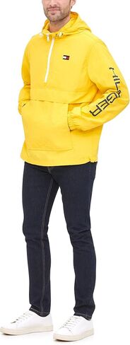 Tommy Hilfiger Men's Retro Lightweight Taslan Hooded Popover Water Resistant Windbreaker Jacket in Saudi Arabia
