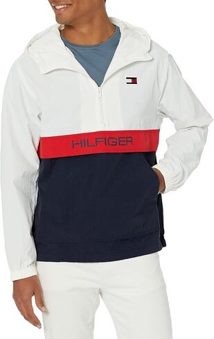 Tommy Hilfiger Men's Retro Lightweight Taslan Hooded Popover Water Resistant Windbreaker Jacket in Saudi Arabia