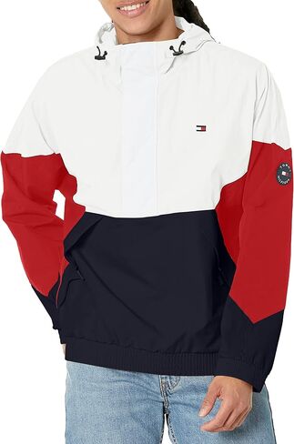 Tommy Hilfiger Men's Retro Lightweight Taslan Hooded Popover Water Resistant Windbreaker Jacket in Saudi Arabia