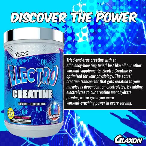 Glaxon Electro Creatine Monohydrate Powder with Electrolytes for Hydration and Absorption - 30 Servings (Naked - Unflavored) in Kuwait