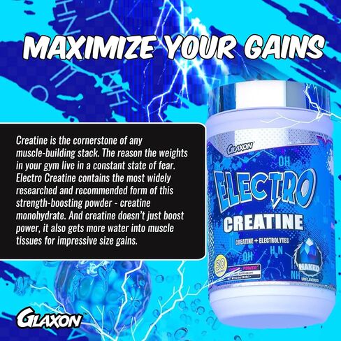 Glaxon Electro Creatine Monohydrate Powder with Electrolytes for Hydration and Absorption - 30 Servings (Naked - Unflavored) in Kuwait
