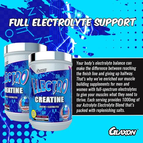 Glaxon Electro Creatine Monohydrate Powder with Electrolytes for Hydration and Absorption - 30 Servings (Naked - Unflavored) in Kuwait