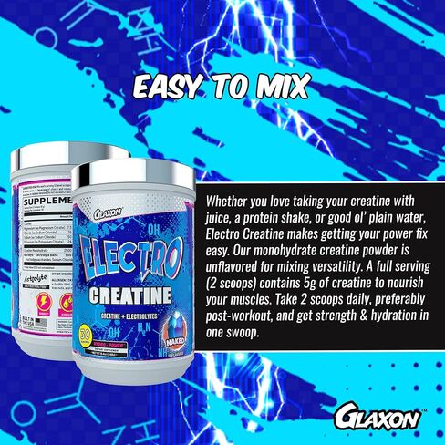 Glaxon Electro Creatine Monohydrate Powder with Electrolytes for Hydration and Absorption - 30 Servings (Naked - Unflavored) in Kuwait