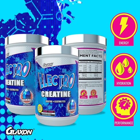 Glaxon Electro Creatine Monohydrate Powder with Electrolytes for Hydration and Absorption - 30 Servings (Naked - Unflavored) in Kuwait