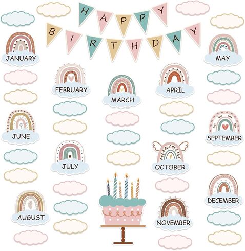 Boho Bulletin Board Decorations Set Classroom Decor Boho Rainbow Birthday Chart Bulletin Board Decorations Wall Decoration Cutouts for School Bulletin Calendar Birthday (Block) in Saudi Arabia