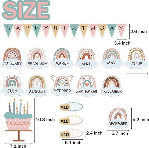 Boho Bulletin Board Decorations Set Classroom Decor Boho Rainbow Birthday Chart Bulletin Board Decorations Wall Decoration Cutouts for School Bulletin Calendar Birthday (Block) in Saudi Arabia