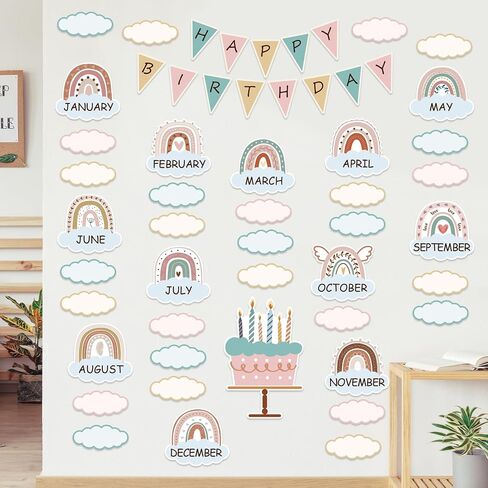 Boho Bulletin Board Decorations Set Classroom Decor Boho Rainbow Birthday Chart Bulletin Board Decorations Wall Decoration Cutouts for School Bulletin Calendar Birthday (Block) in Saudi Arabia