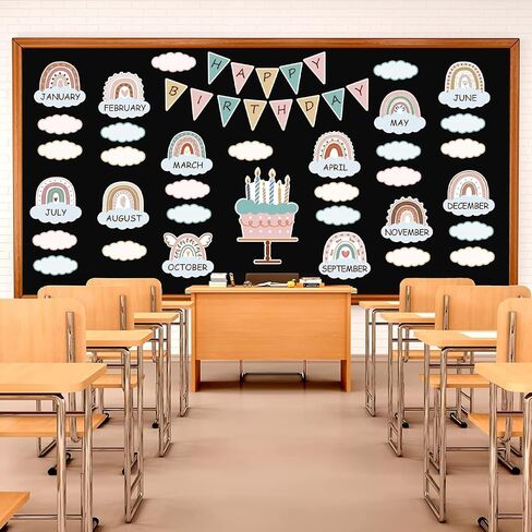 Boho Bulletin Board Decorations Set Classroom Decor Boho Rainbow Birthday Chart Bulletin Board Decorations Wall Decoration Cutouts for School Bulletin Calendar Birthday (Block) in Saudi Arabia