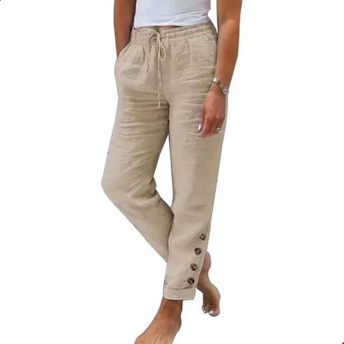 Womens Linen Pants with Pockets High Waist Comfy White Summer Pants Lightweight Loose Trousers in Saudi Arabia