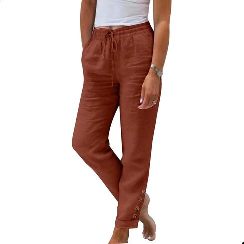 Womens Linen Pants with Pockets High Waist Comfy White Summer Pants Lightweight Loose Trousers in Saudi Arabia