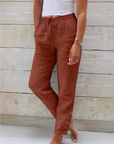 Womens Linen Pants with Pockets High Waist Comfy White Summer Pants Lightweight Loose Trousers in Saudi Arabia