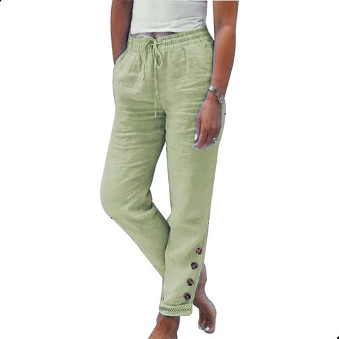 Womens Linen Pants with Pockets High Waist Comfy White Summer Pants Lightweight Loose Trousers in Saudi Arabia