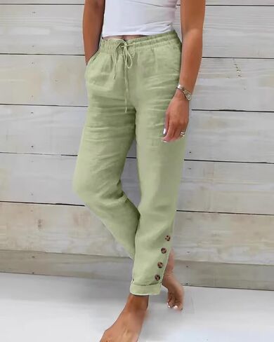 Womens Linen Pants with Pockets High Waist Comfy White Summer Pants Lightweight Loose Trousers in Saudi Arabia