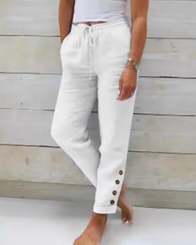 Womens Linen Pants with Pockets High Waist Comfy White Summer Pants Lightweight Loose Trousers in Saudi Arabia