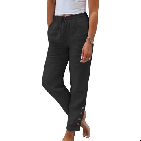 Womens Linen Pants with Pockets High Waist Comfy White Summer Pants Lightweight Loose Trousers in Saudi Arabia