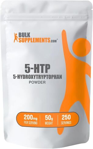 BULKSUPPLEMENTS.COM مسحوق 5-HTP - 5-Hydroxytryptophan، مكمل 5 HTP، 5-HTP 200 مجم - من مستخلص بذور جريفونيا - خالي من الغلوتين، 200 مجم من مكمل HTP5 لكل وجبة، 50 جم (1.8 أونصة) in Kuwait