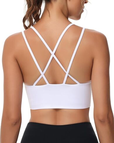 B/C Cup Criss Cross Longline Sports Bras Light Support Strappy Yoga Running Workout Bra in Saudi Arabia