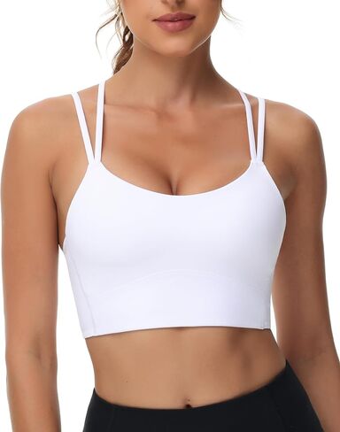 B/C Cup Criss Cross Longline Sports Bras Light Support Strappy Yoga Running Workout Bra in Saudi Arabia