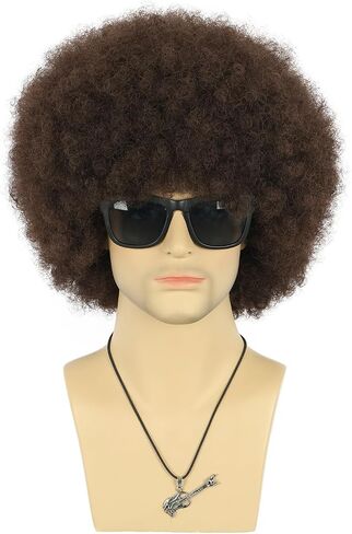Afro Fluffy Wig for Men or Women Short Curly Black Rocker Wig California Halloween Hippie Party Cosplay Costume Wig (Black) in Saudi Arabia